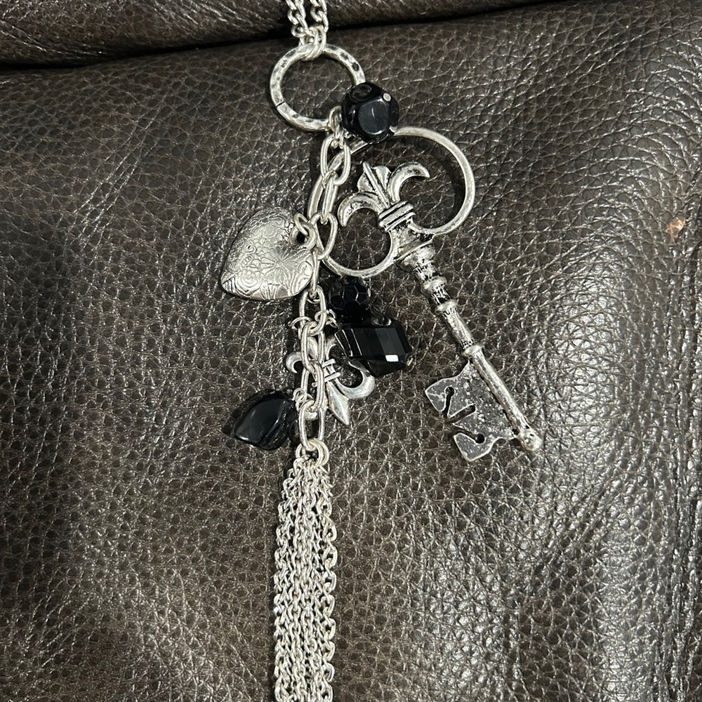 Silver and Black Key Charm Necklace